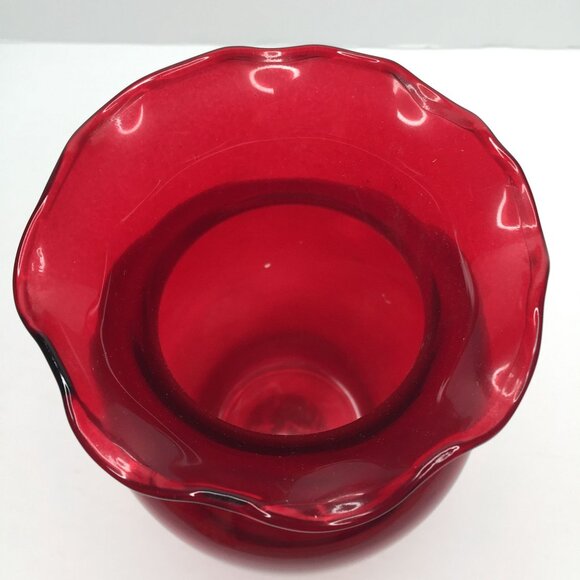 Indiana Glass Co Ruby Red #31000 Crimped 8" Vase Scalloped Edge Wide Mouth - Picture 6 of 13
